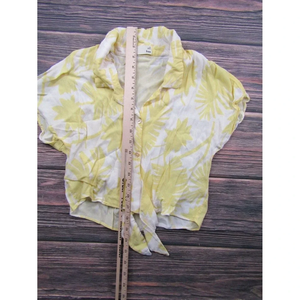 Wilfred Free Womens XS Yellow White Floral Button Tie Waist Short‎ Sleeve Top